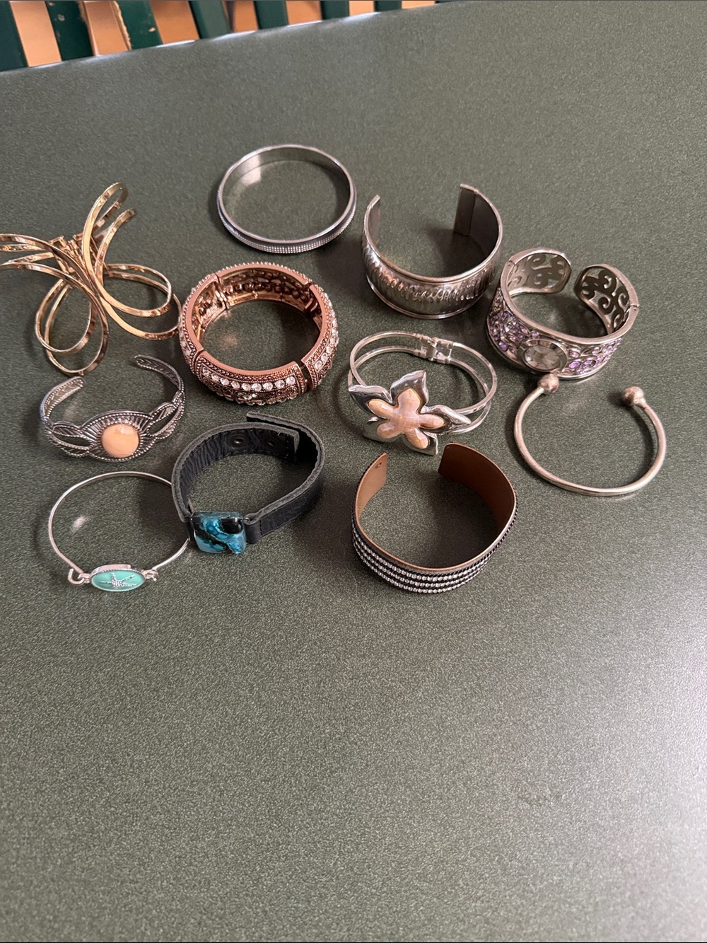 Mixed Metal and Turquoise Women’s Cuff Bracelet Set. 11 Bracelet lot.